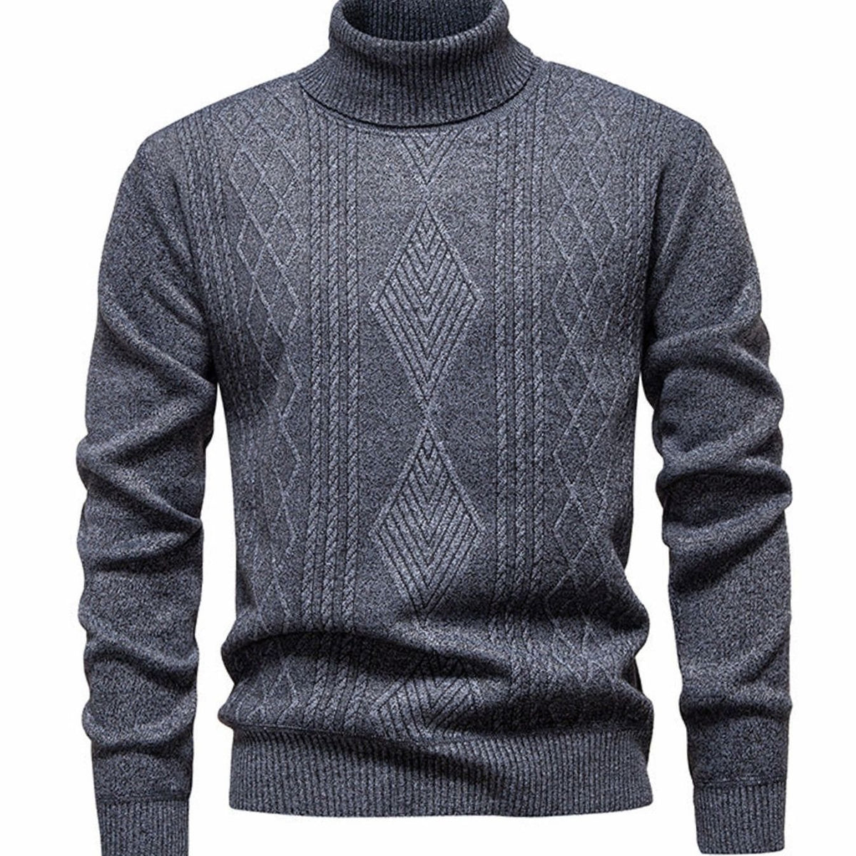 Men's Slim-Fit Cable-Knit Turtleneck Jumper - Light Grey