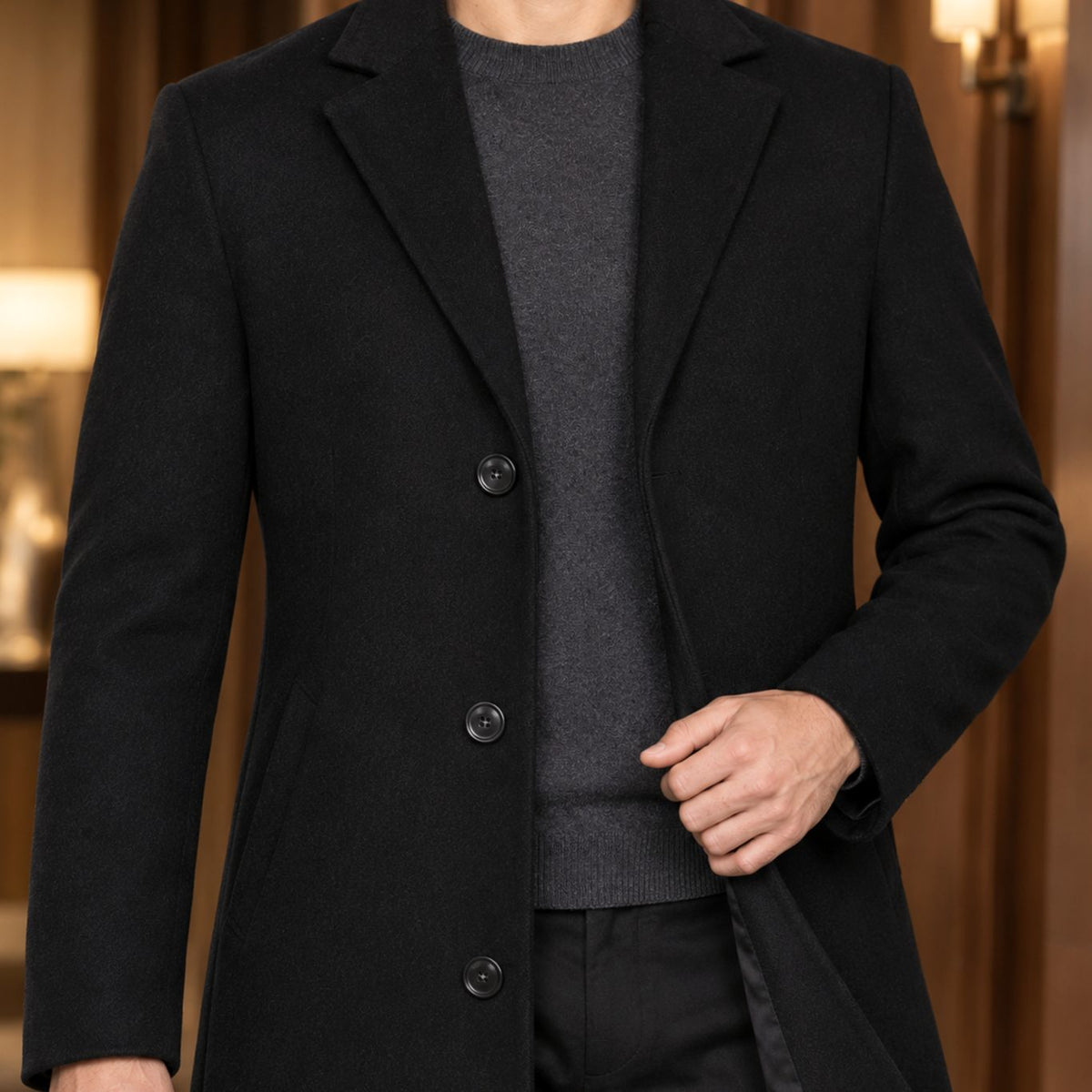 Men's Slim-Fit Single-Breasted Tailored Topcoat