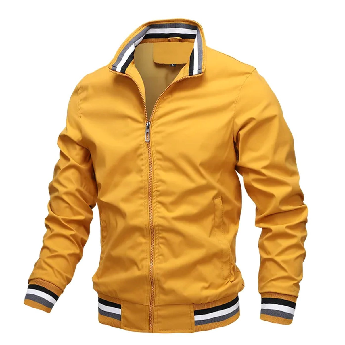 Men's Slim-Fit Stand Collar Full-Zip Bomber Jacket - Yellow