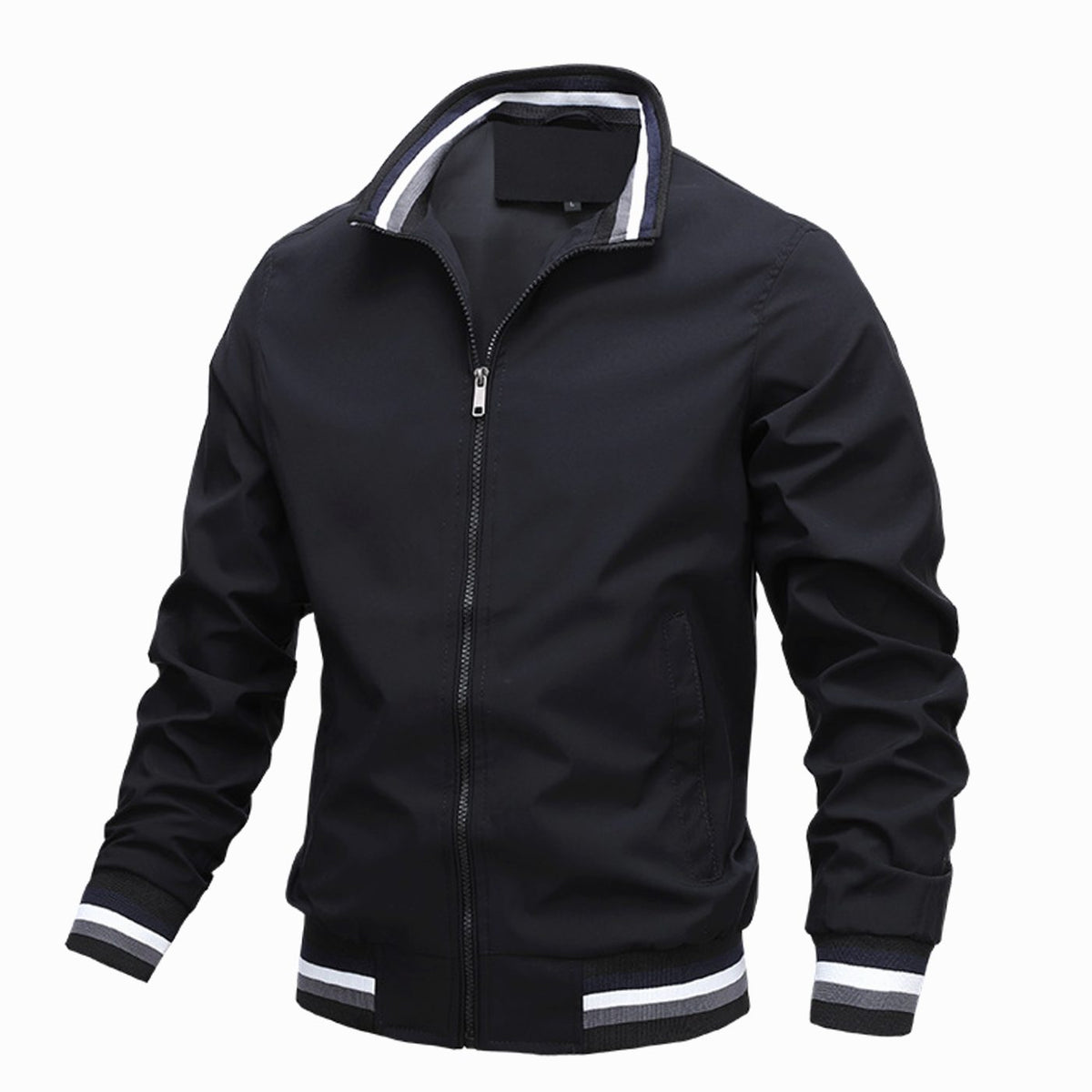 Men's Slim-Fit Stand Collar Full-Zip Bomber Jacket - Black