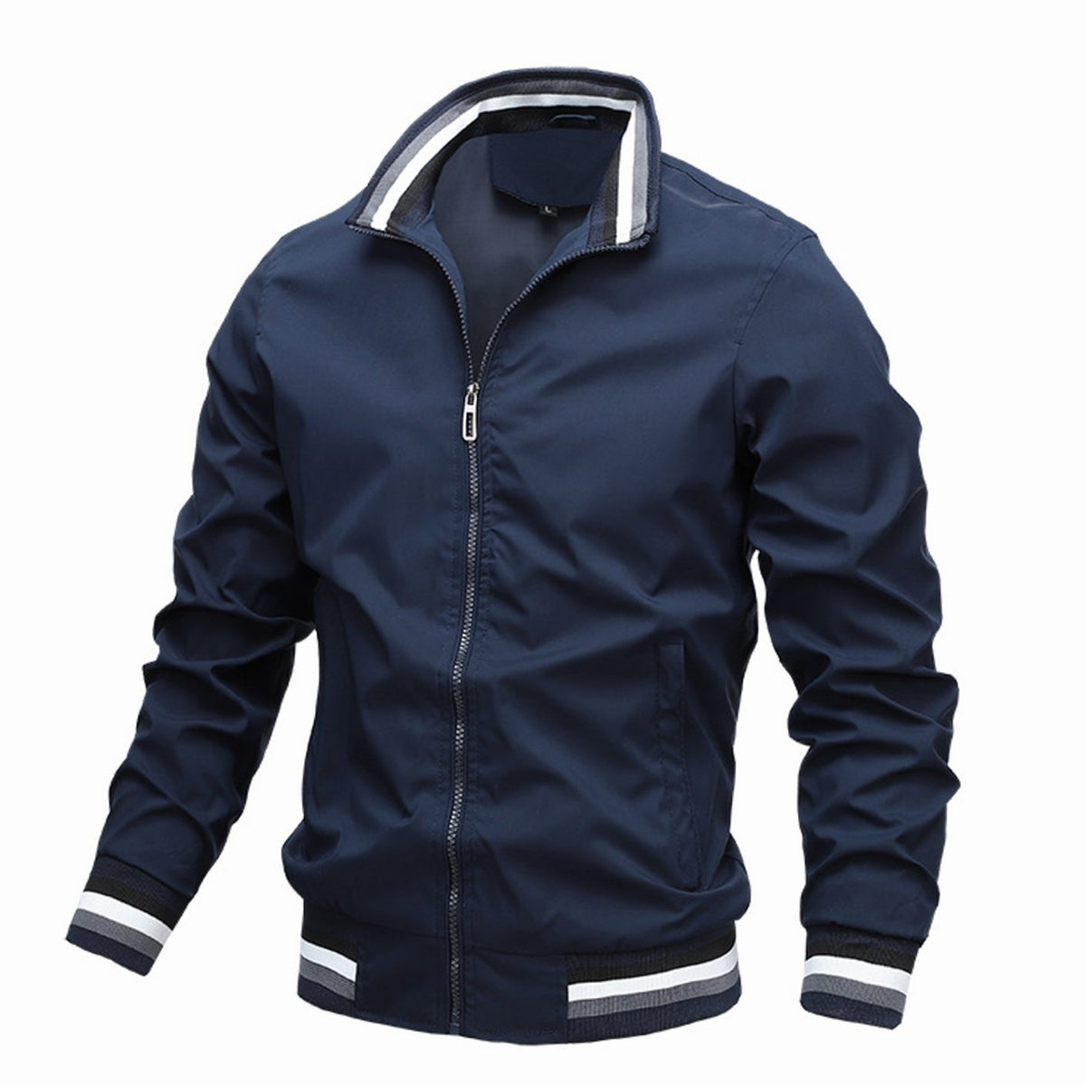 Men's Slim-Fit Stand Collar Full-Zip Bomber Jacket - Blue