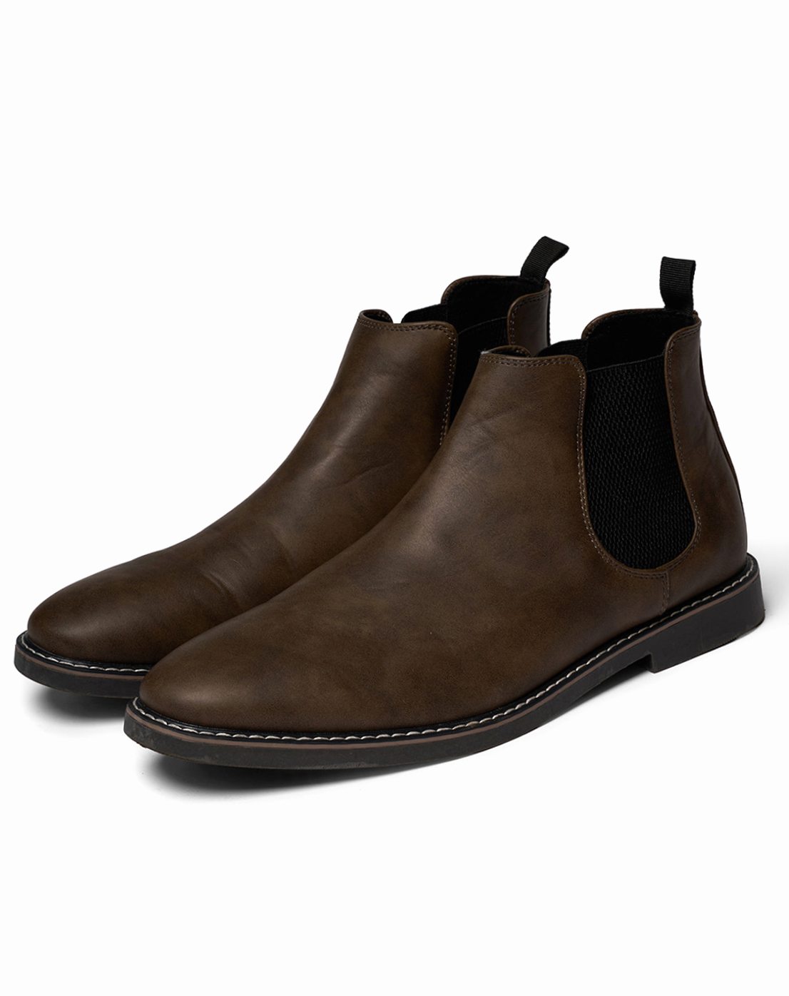 Men's Slip-On Leather Chelsea Boots - Dark Brown