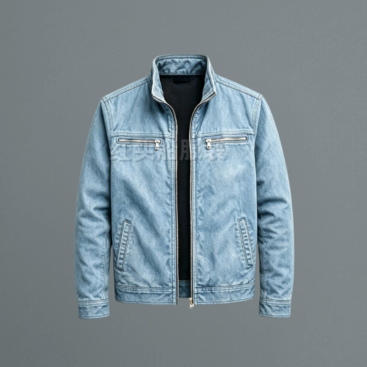 Men's Stand-Collar Full-Zip Bomber Jacket Dual Chest Pockets - Blue