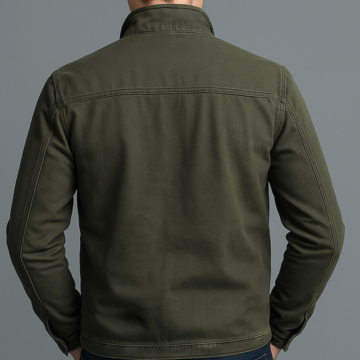 Men's Stand-Collar Full-Zip Bomber Jacket Dual Chest Pockets