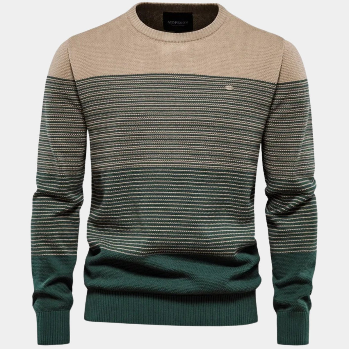 Men's Striped Color-Block Crew-Neck Knit Pullover Sweater - Green