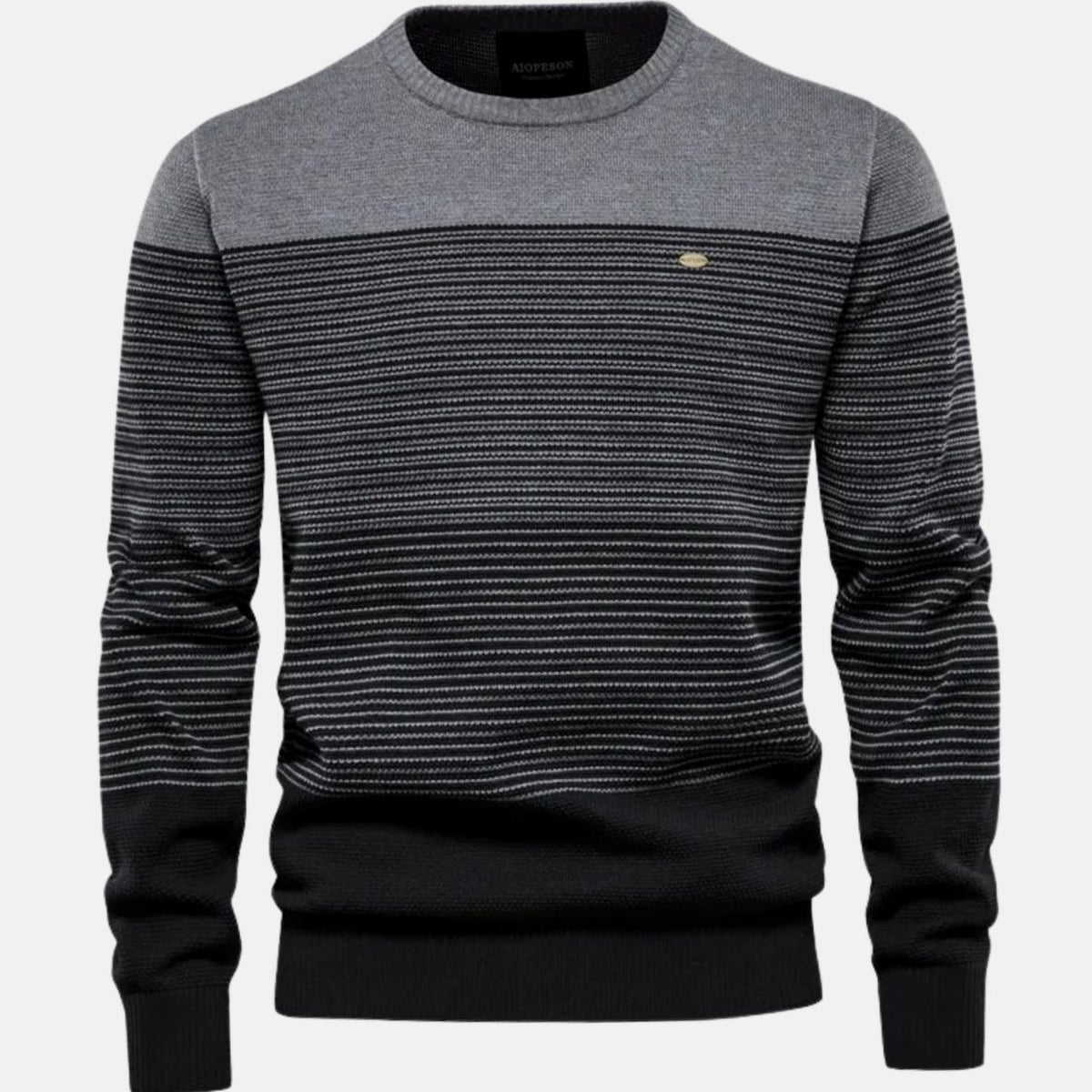 Men's Striped Color-Block Crew-Neck Knit Pullover Sweater - Gray