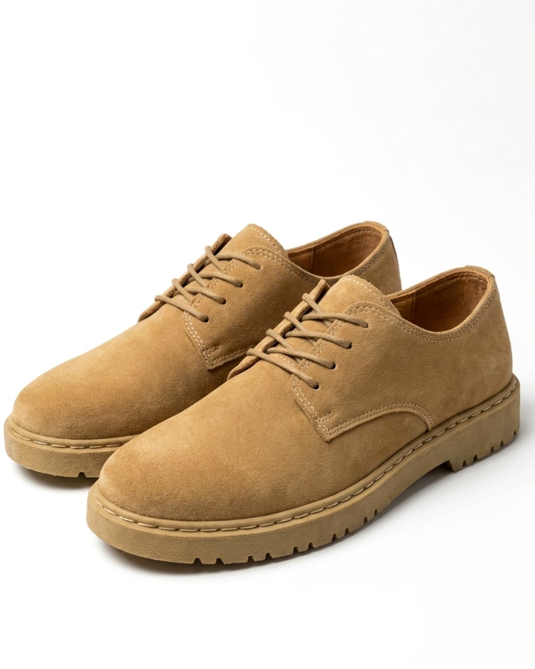 Men's Suede Lace-Up Derby Shoes Chunky Lug Sole - Khaki