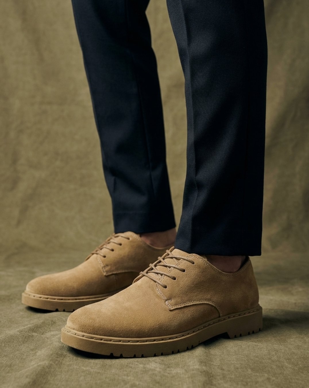 Men's Suede Lace-Up Derby Shoes Chunky Lug Sole