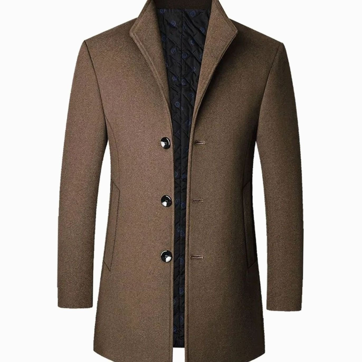 Men's Tailored Button-Front Long Overcoat - Brown
