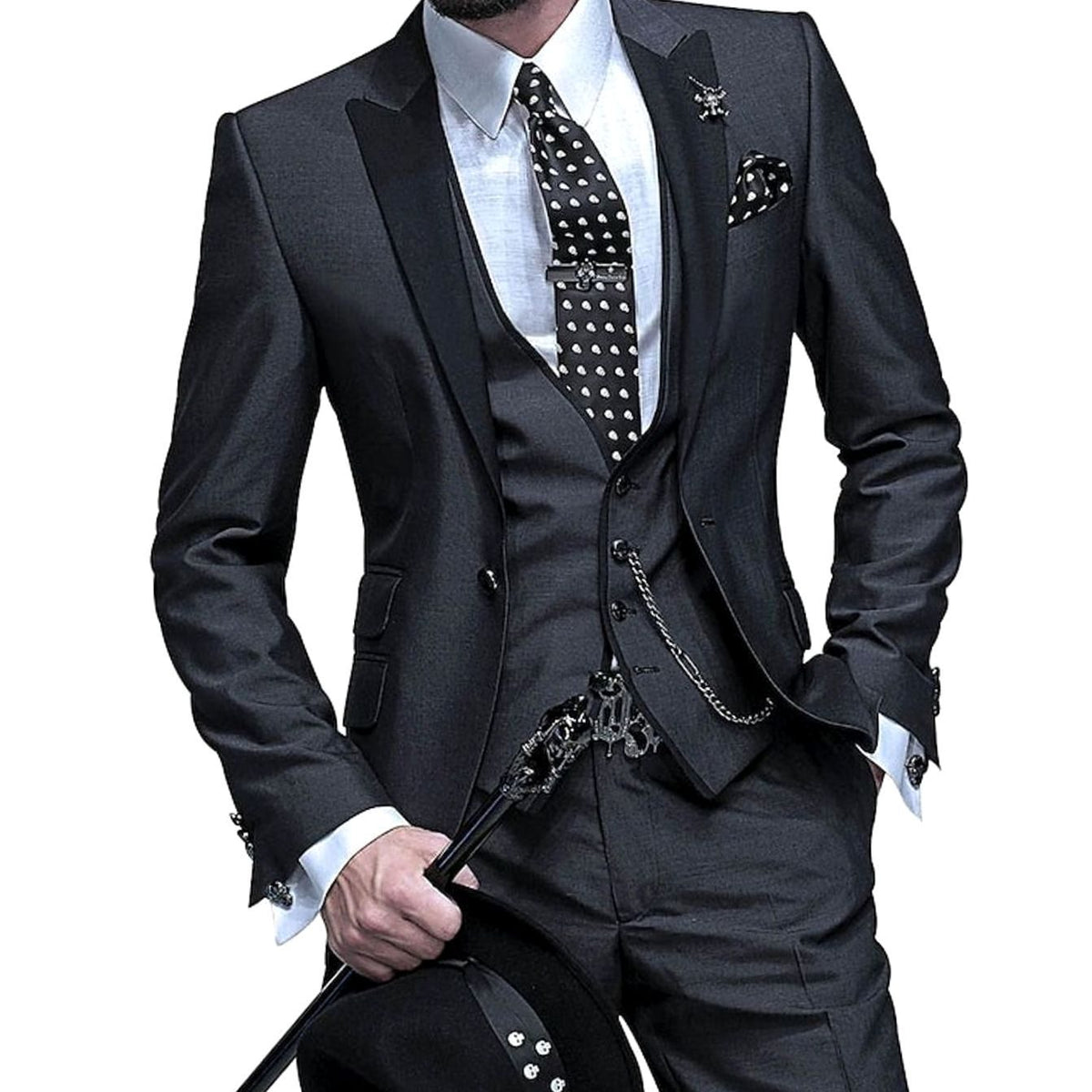 Men's Tailored Three Piece Suit Slim-Fit Formal Occasion Set - Black