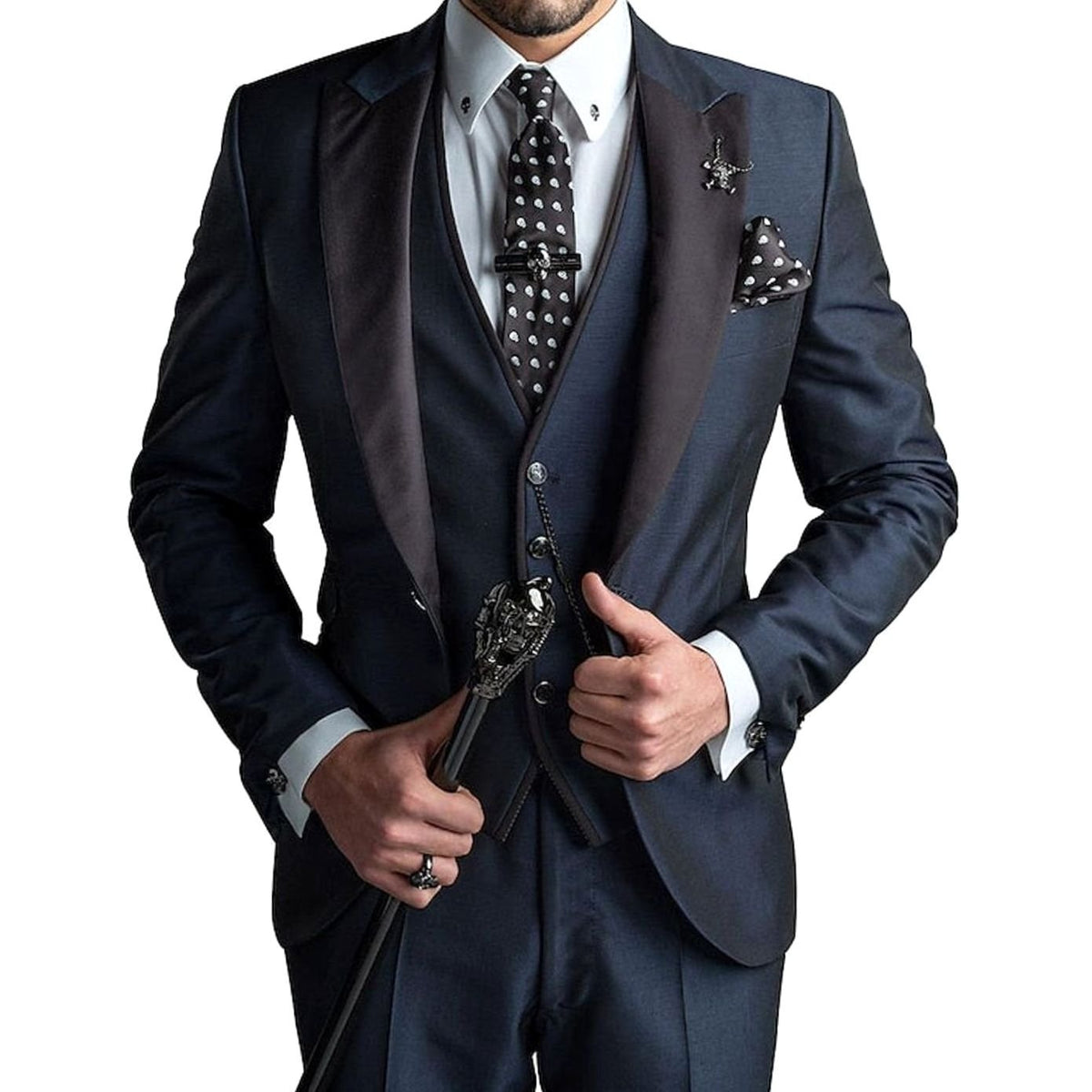 Men's Tailored Three Piece Suit Slim-Fit Formal Occasion Set - Navy Blue