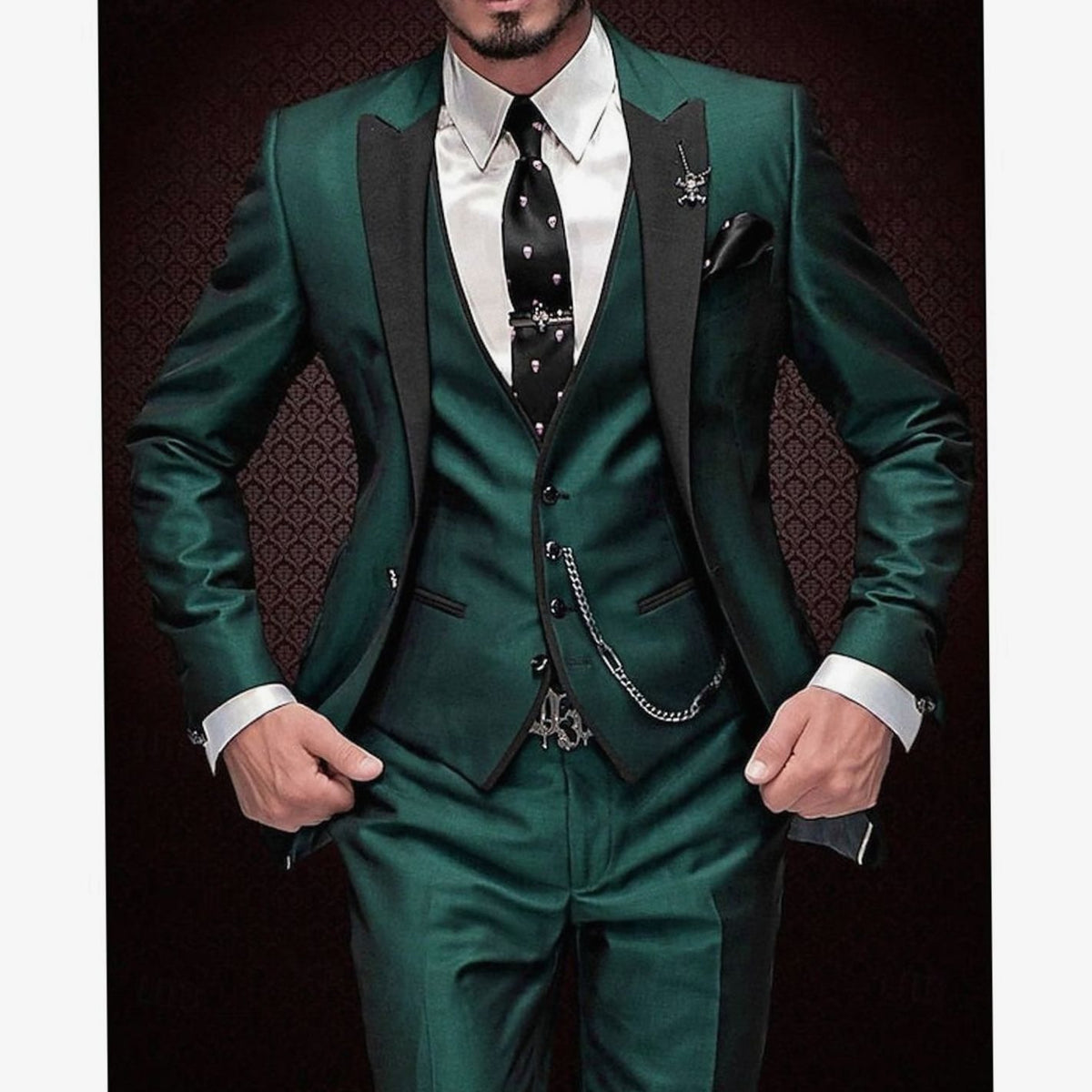 Men's Tailored Three Piece Suit Slim-Fit Formal Occasion Set - Dark Green