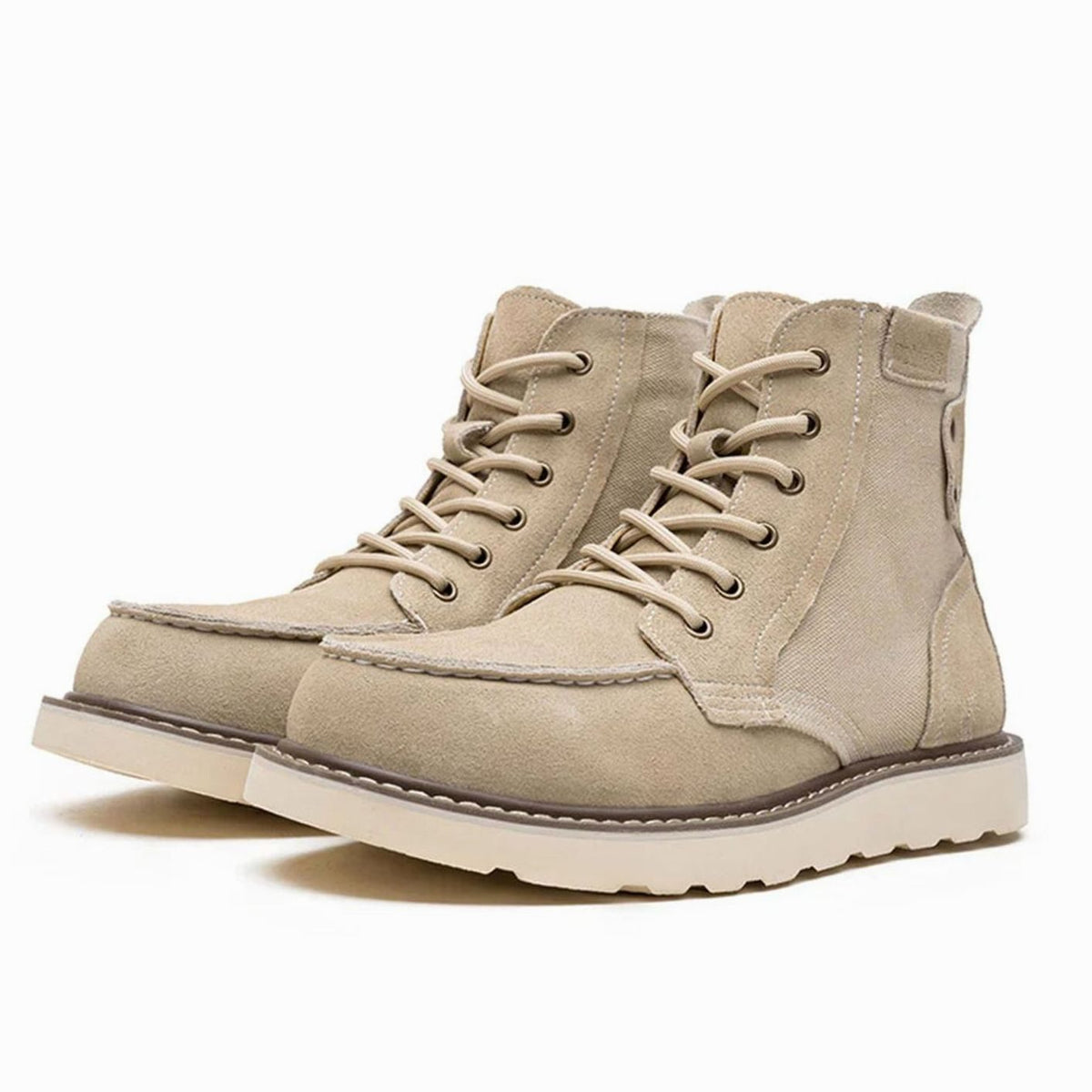 Men's Waterproof Leather Moc Toe Lace-Up Boots - Beige