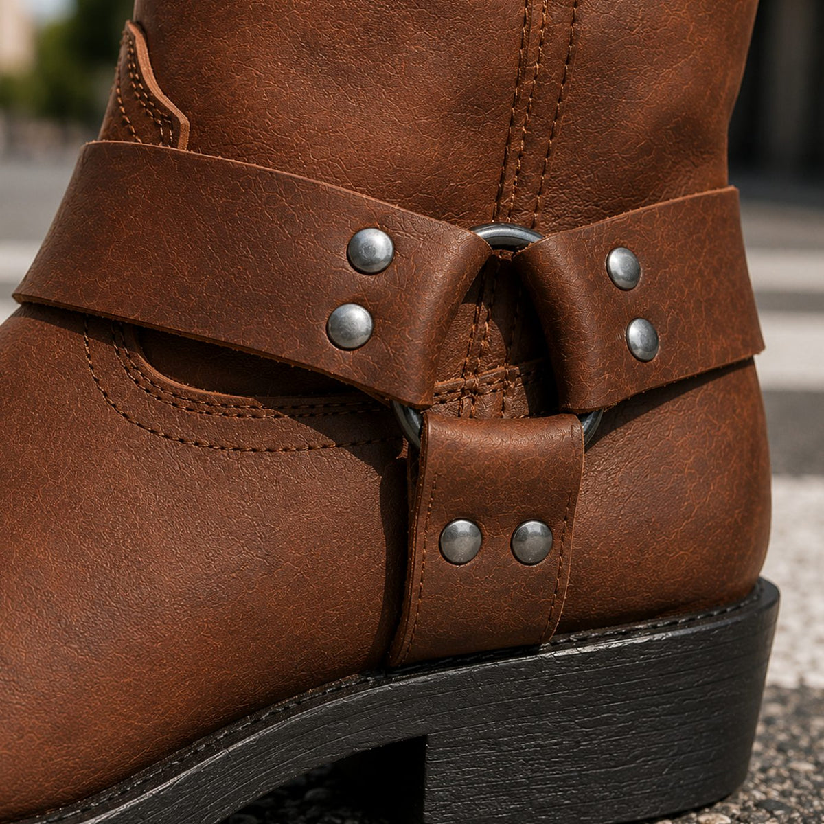 Men's Western Harness Boots Side-Zip Low Block Heel