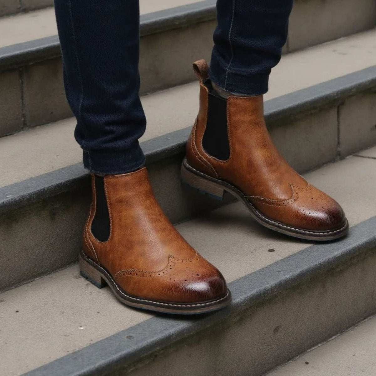 Men's Wingtip Brogue Chelsea Slip-On Ankle Boots