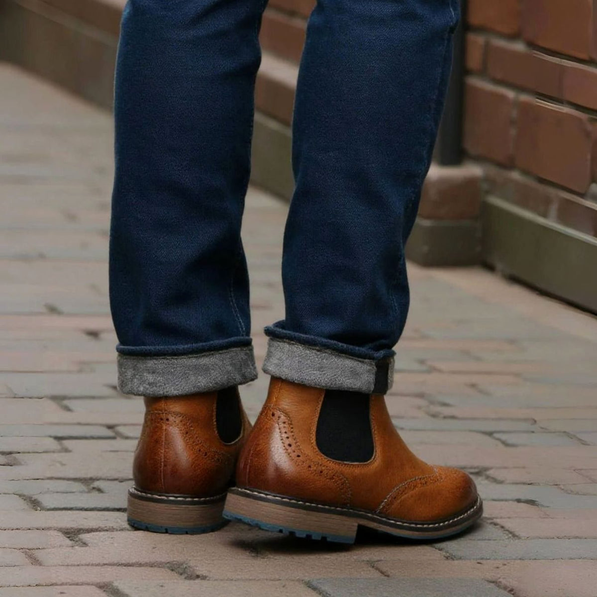 Men's Wingtip Brogue Chelsea Slip-On Ankle Boots