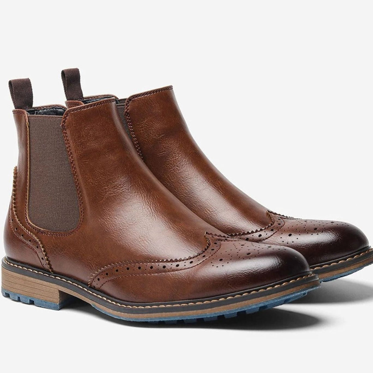 Men's Wingtip Brogue Chelsea Slip-On Ankle Boots - Dark Brown