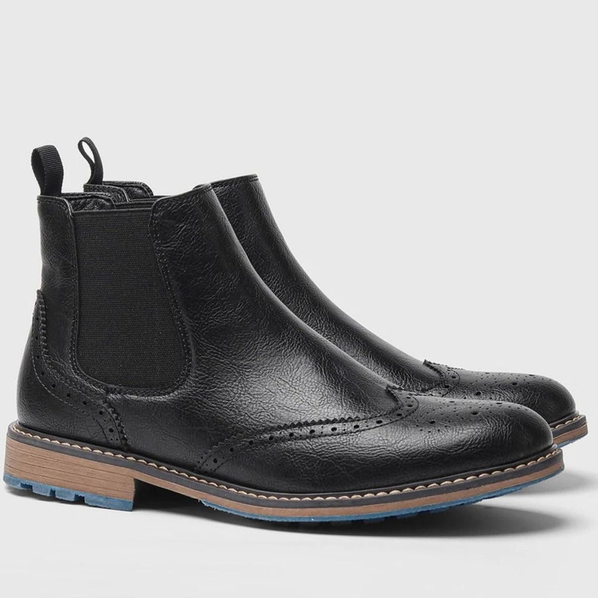 Men's Wingtip Brogue Chelsea Slip-On Ankle Boots - Black