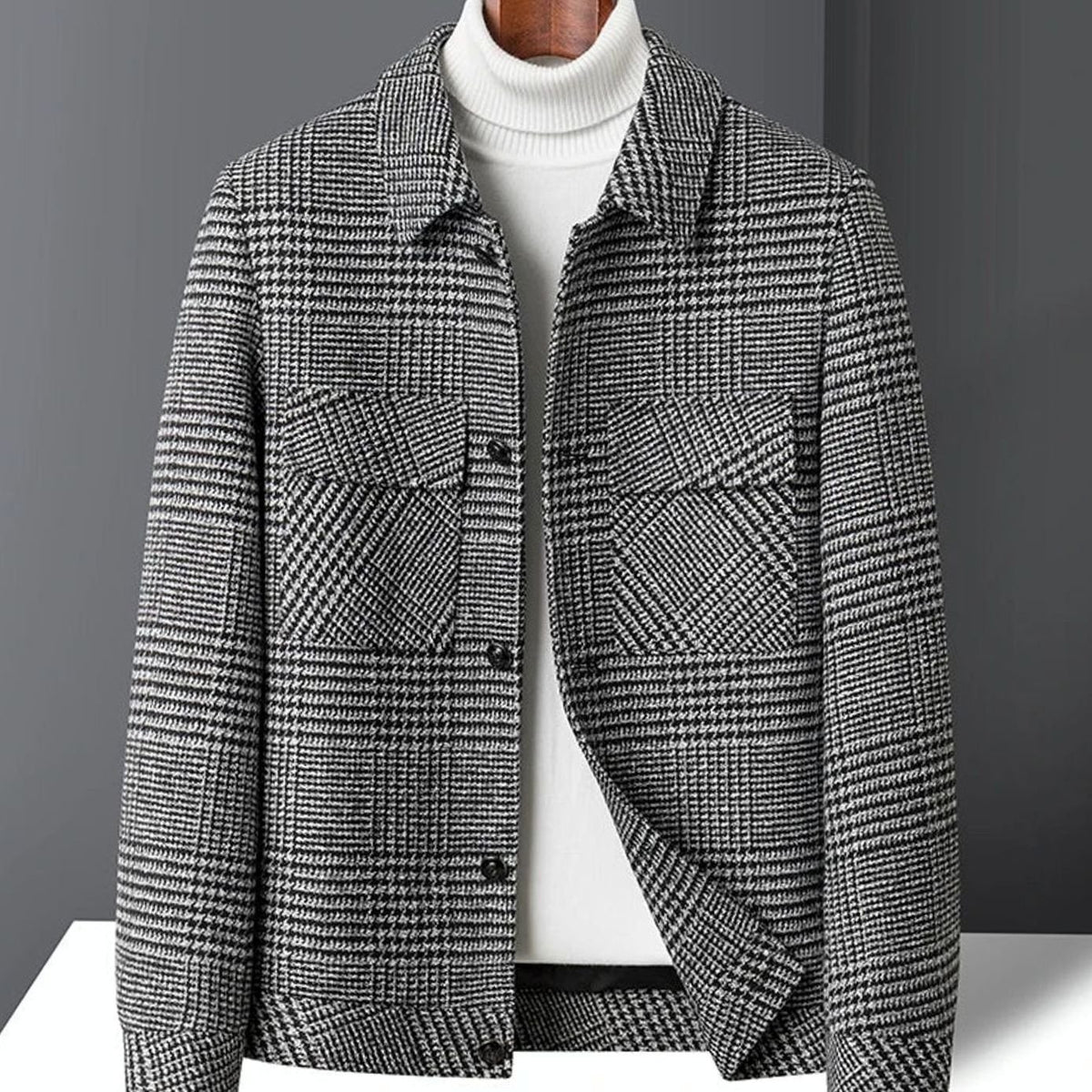 Men's Wool-Blend Check Shirt Jacket Structured Heritage Overshirt - Grey