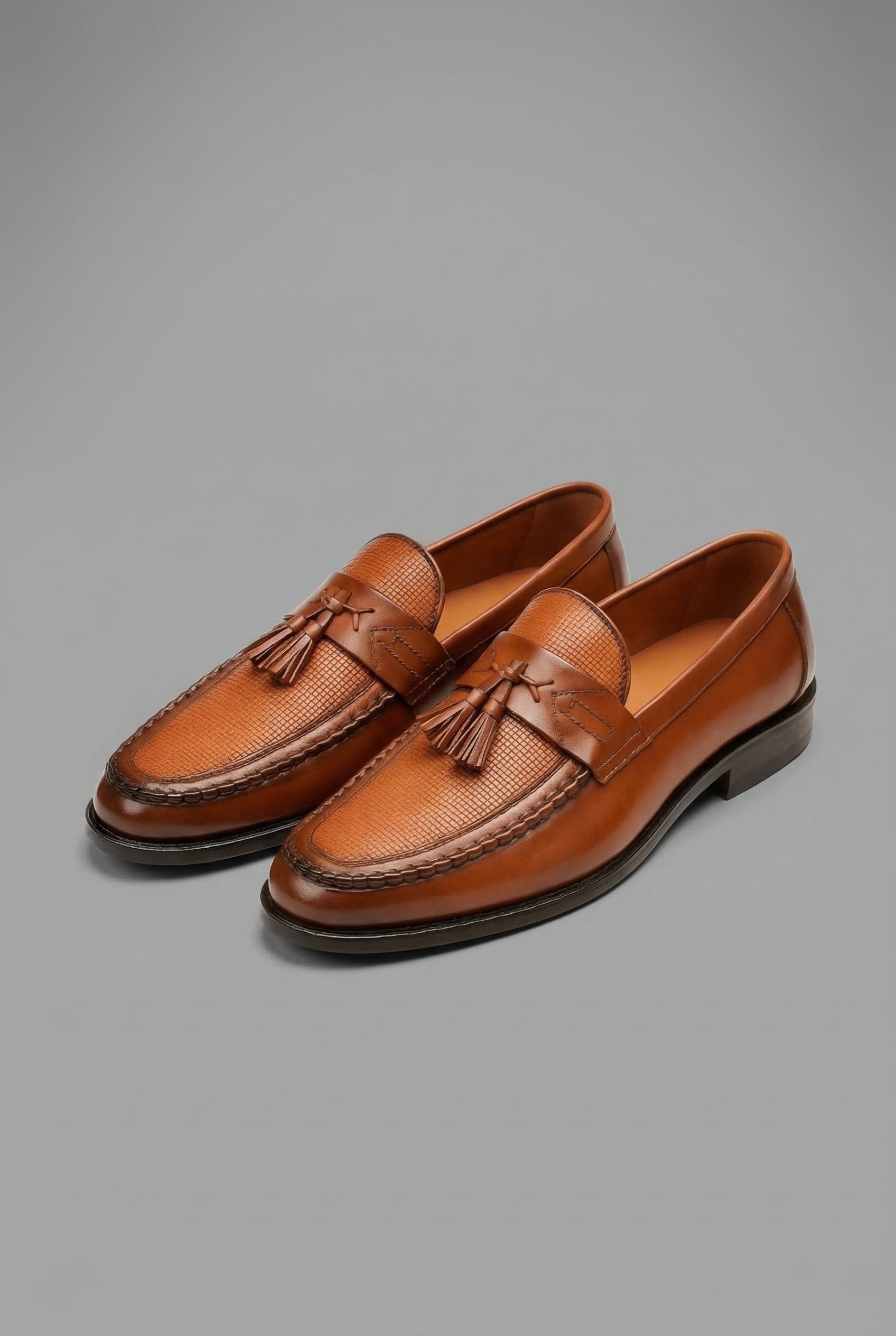 Men's Woven Leather Tassel Slip-On Loafers - Brown