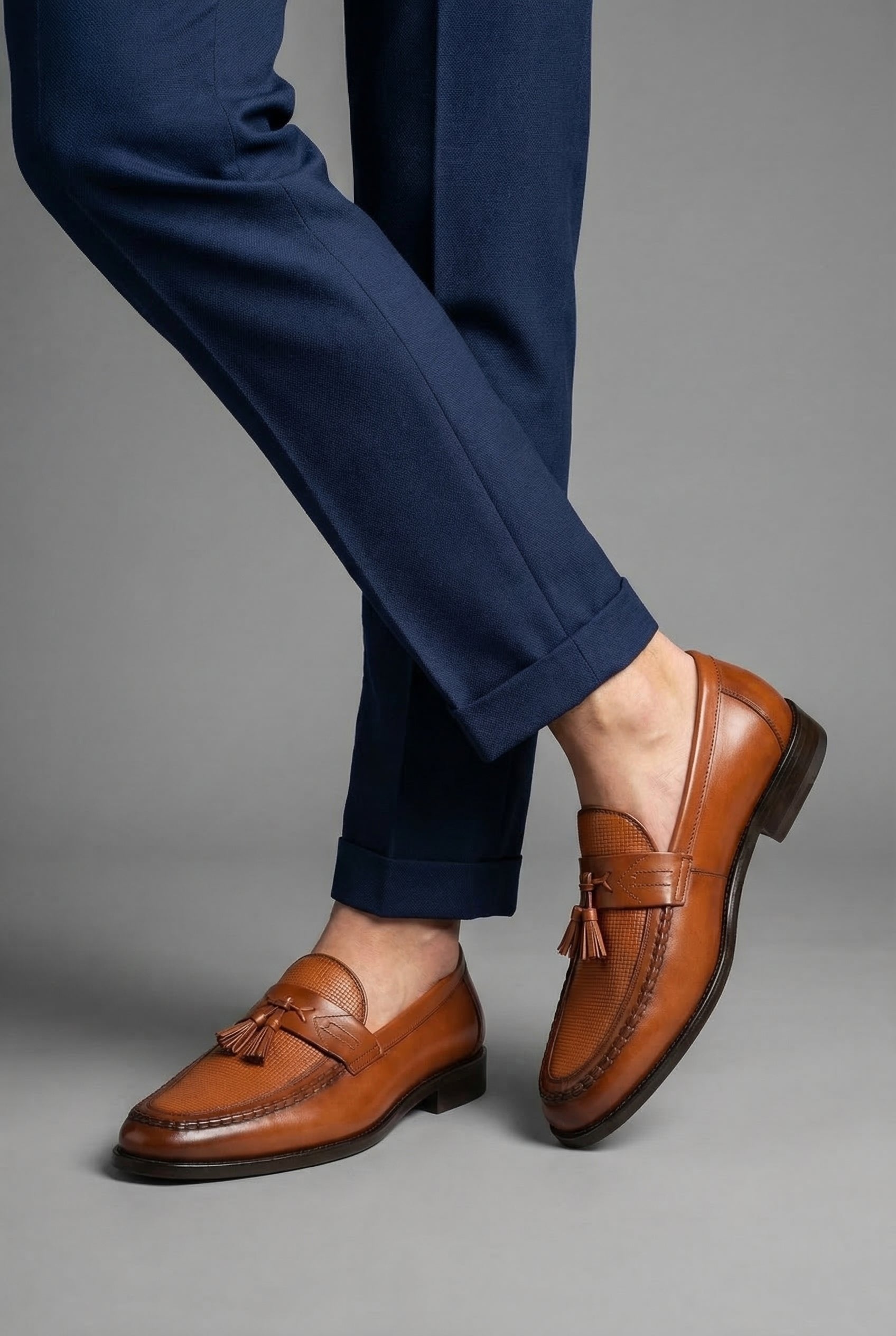Men's Woven Leather Tassel Slip-On Loafers