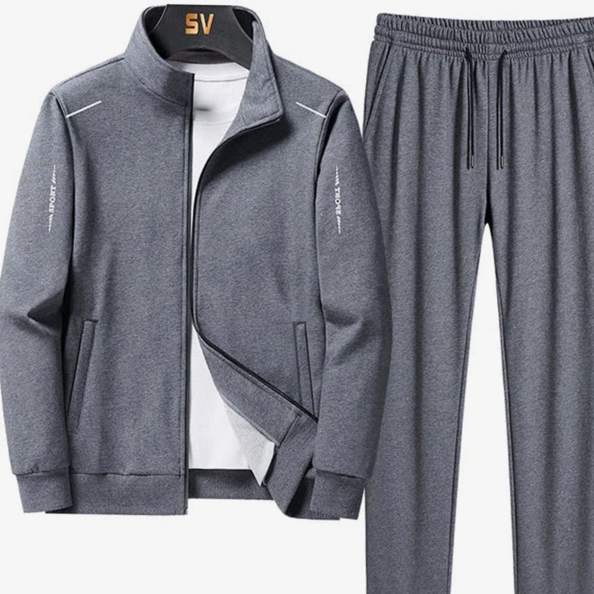 Men's Zip-Up Casual Tracksuit Two-Piece Jogger Set - Grey