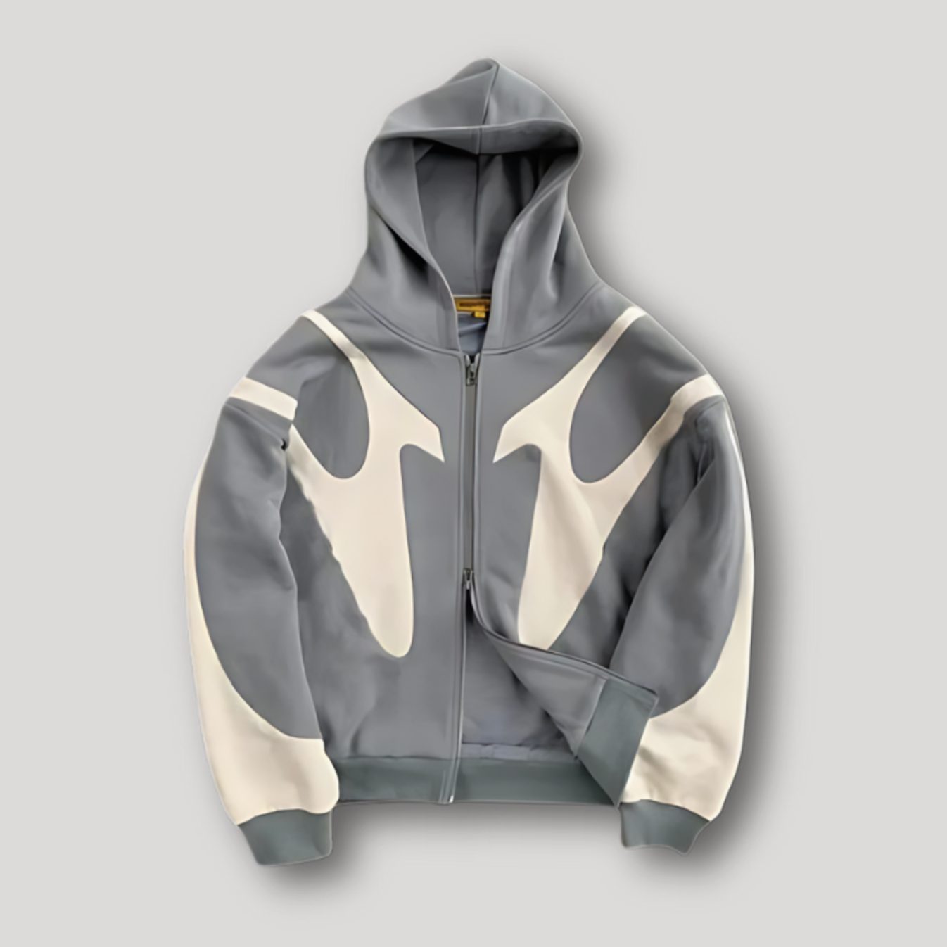 Men's Zip-Up Contrast Panel Graphic Hoodie - Grey