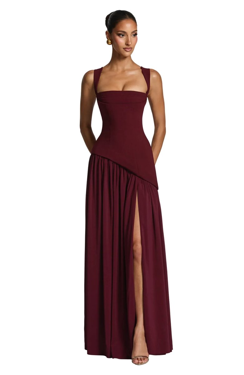 Mother of the Bride Dress Sleeveless Corseted A-Line Maxi Gown - Burgundy