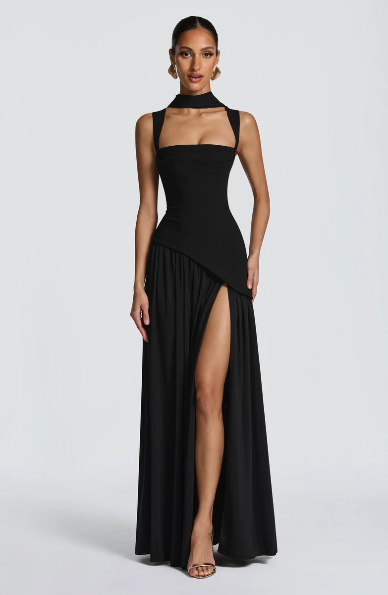 Mother of the Bride Dress Sleeveless Corseted A-Line Maxi Gown - Black