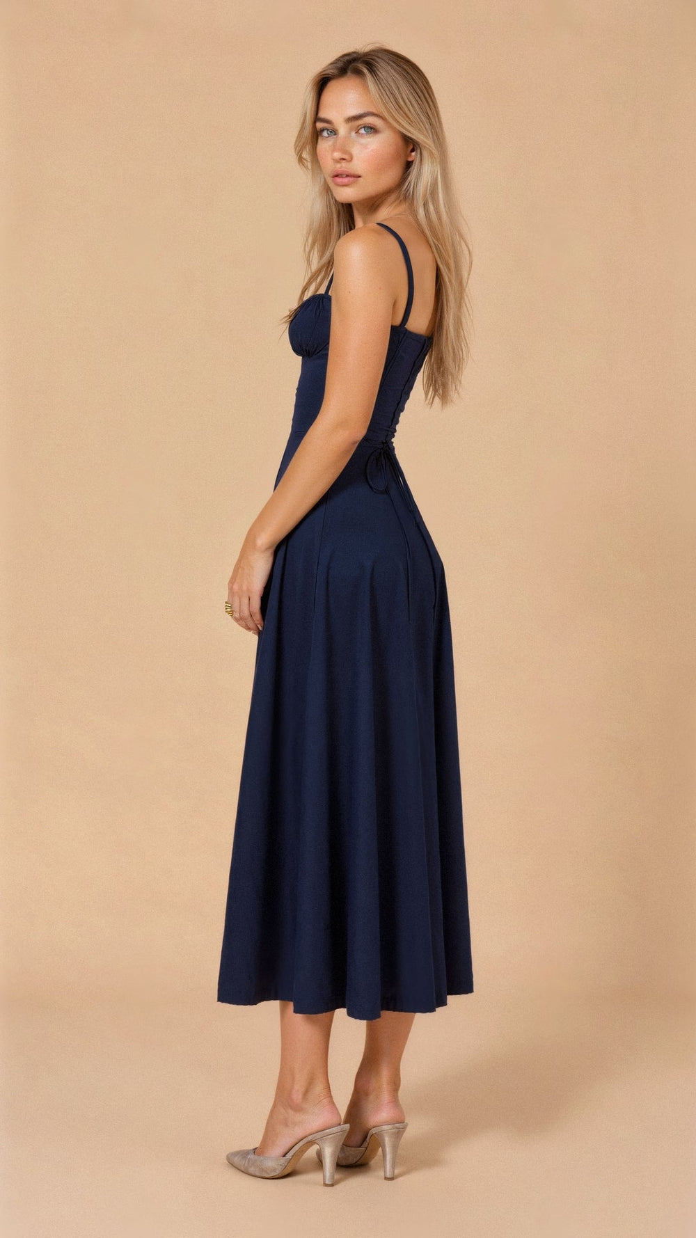 Women’s Elegant Corset Midi Dress - Classic A-Line Silhouette