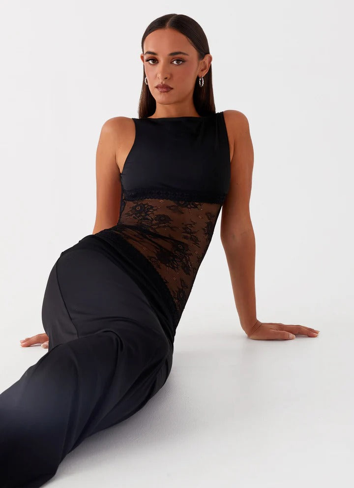 Lucinda - Sheer Lace Panel Maxi Dress