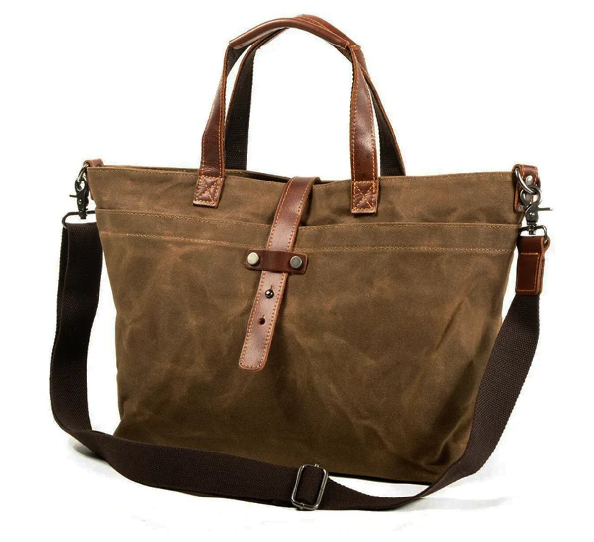 Waxed Canvas Leather-Trim Crossbody Tote Bag - Tabakblatt