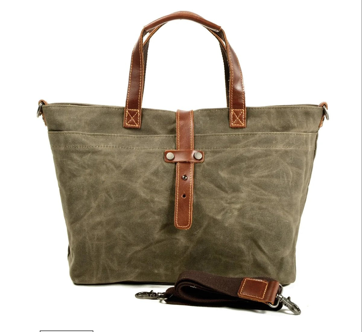 Waxed Canvas Leather-Trim Crossbody Tote Bag - Salbeiholz