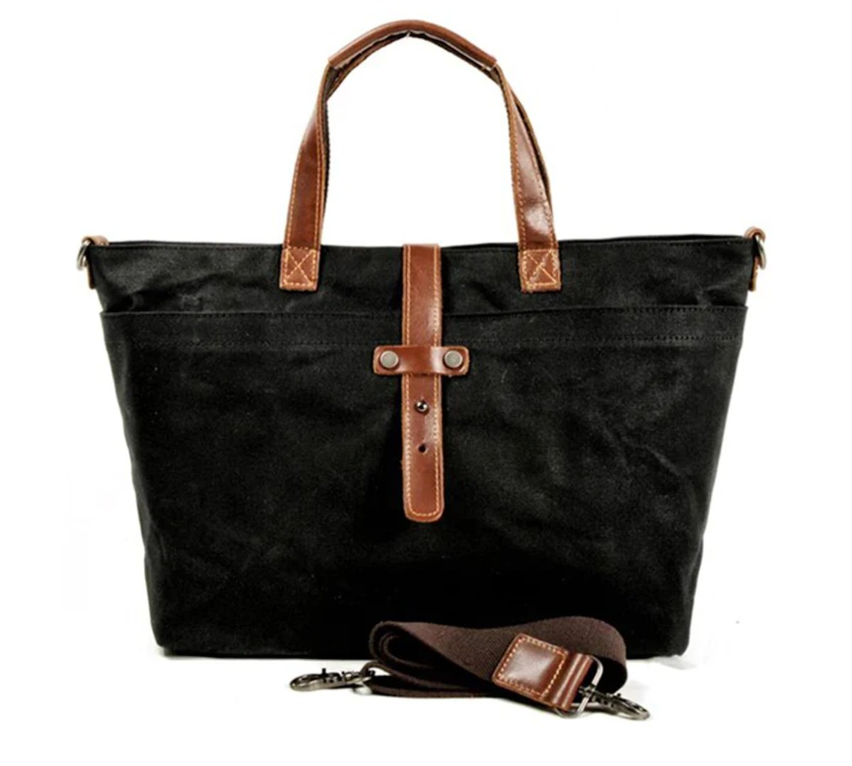 Waxed Canvas Leather-Trim Crossbody Tote Bag - Steinkohlebergwerk