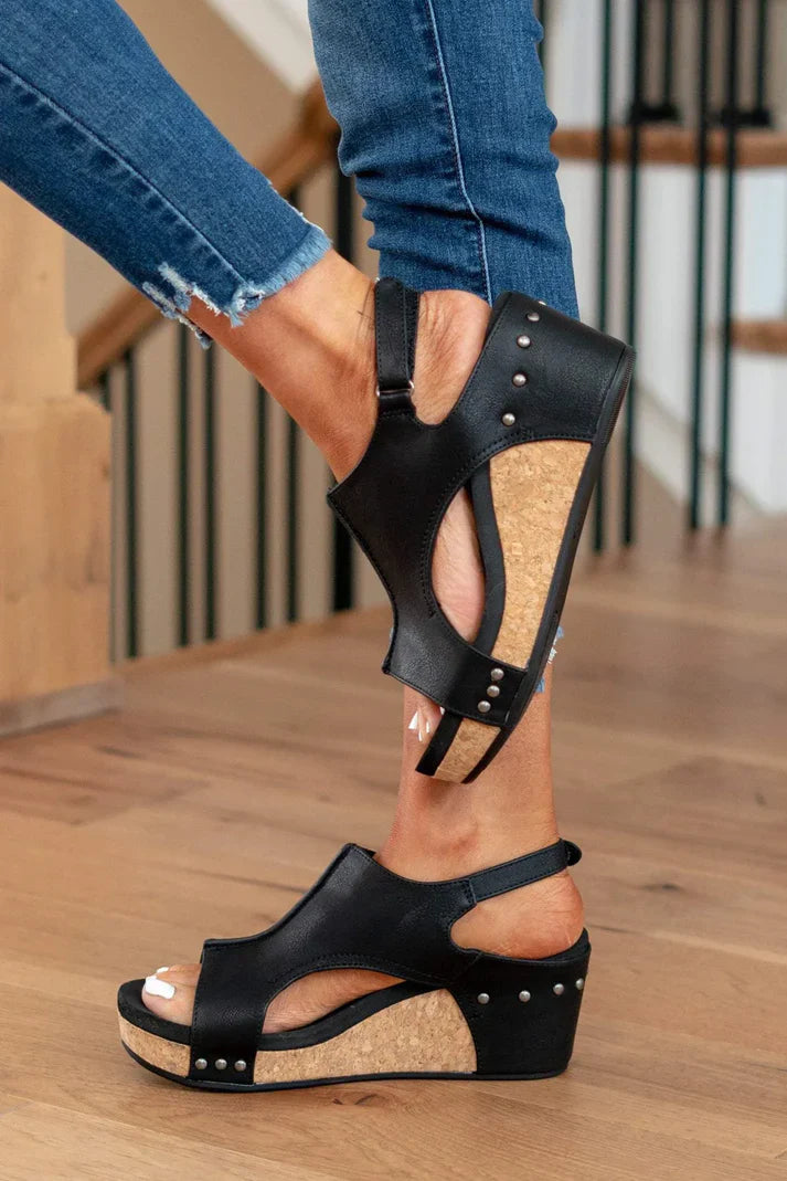Meredith - Leather Wedge Sandals
