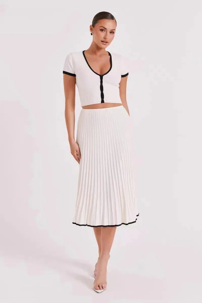 Margot - Contrast-Trim Ribbed Knit Set