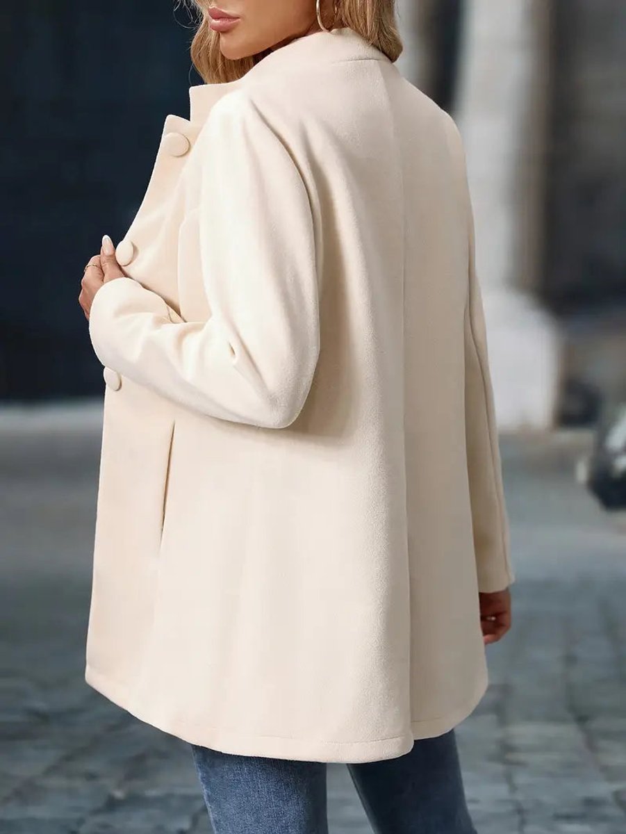 Women Coat Elegant Stand-Collar Button-Front Blazer Jacket