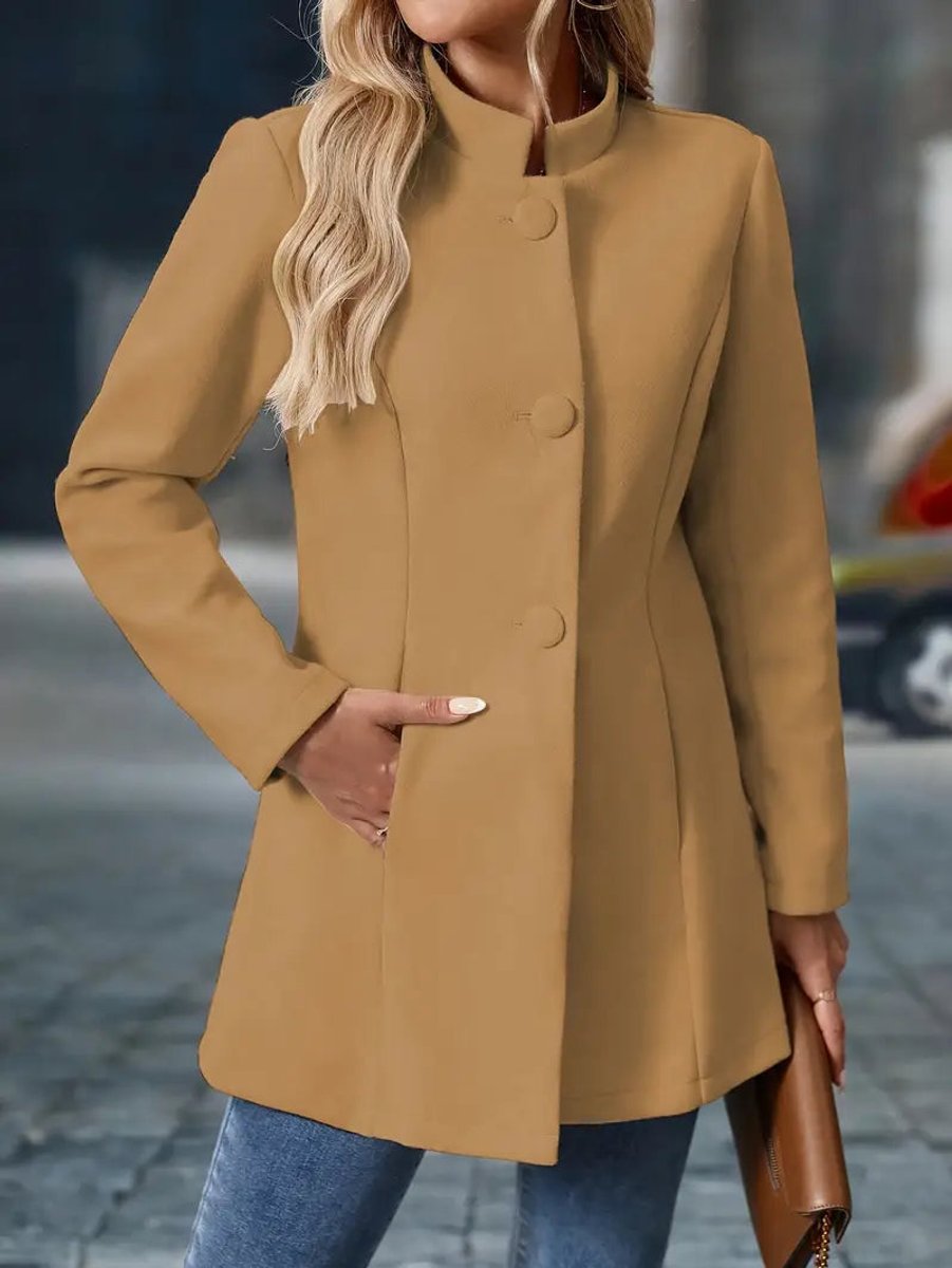 Women Coat Elegant Stand-Collar Button-Front Blazer Jacket