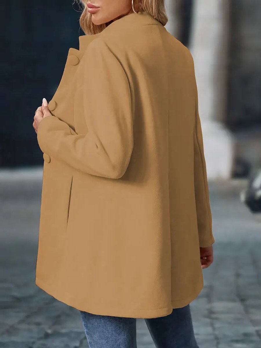 Women Coat Elegant Stand-Collar Button-Front Blazer Jacket