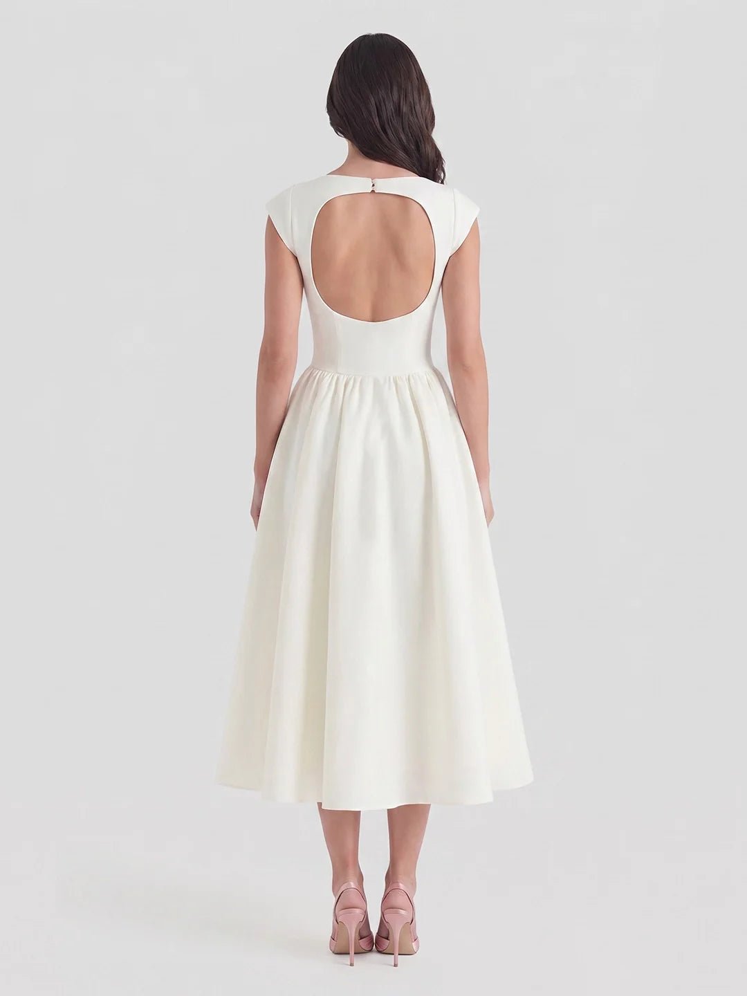 Women's 1950s-Inspired Satin Full-Skirt Midi Dress Bateau Neck