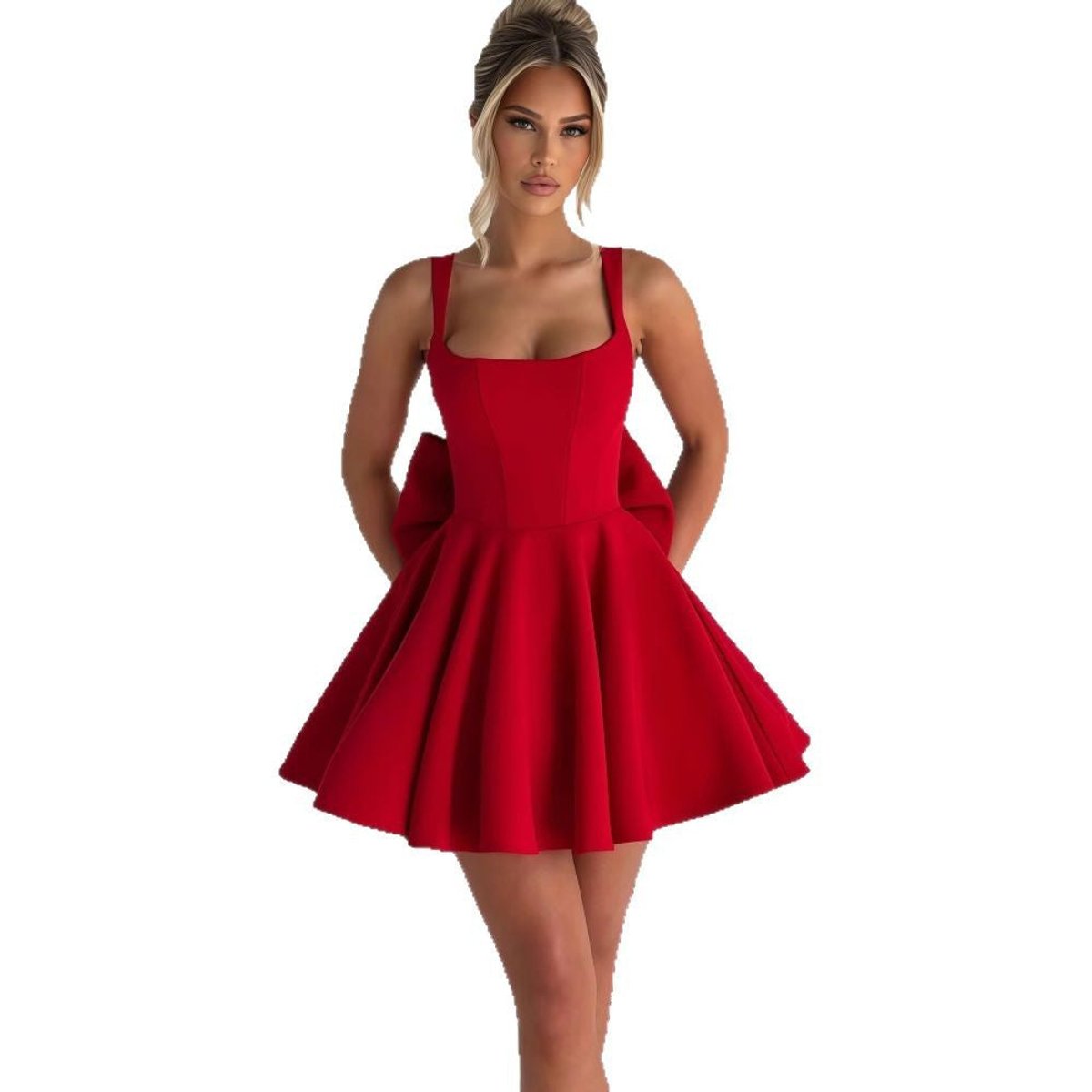 Women's A-Line Square-Neck Oversized Bow Mini Cocktail Dress