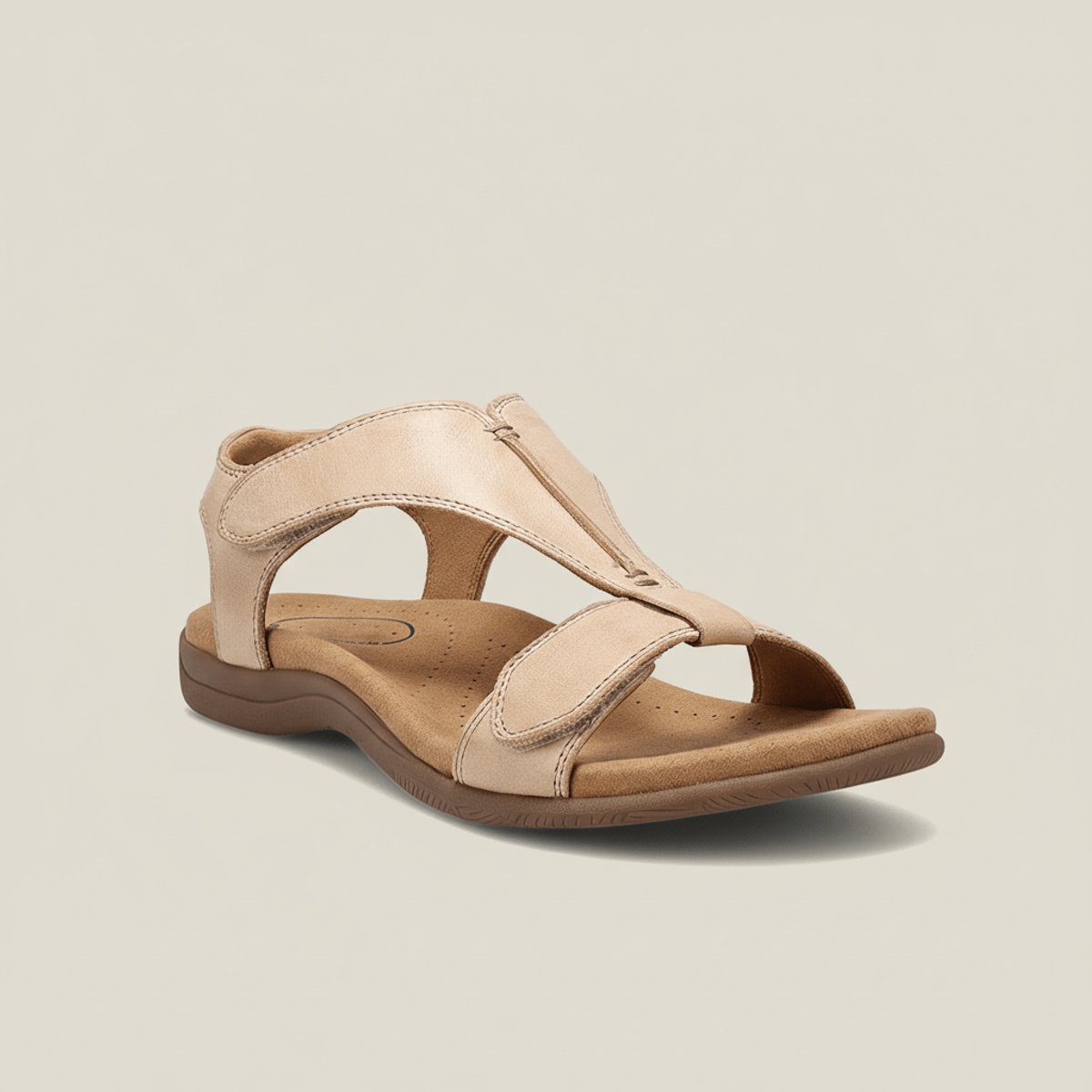 Women's Adjustable Velcro T-Strap Open-Toe Comfortable Sandals - Nude Beige