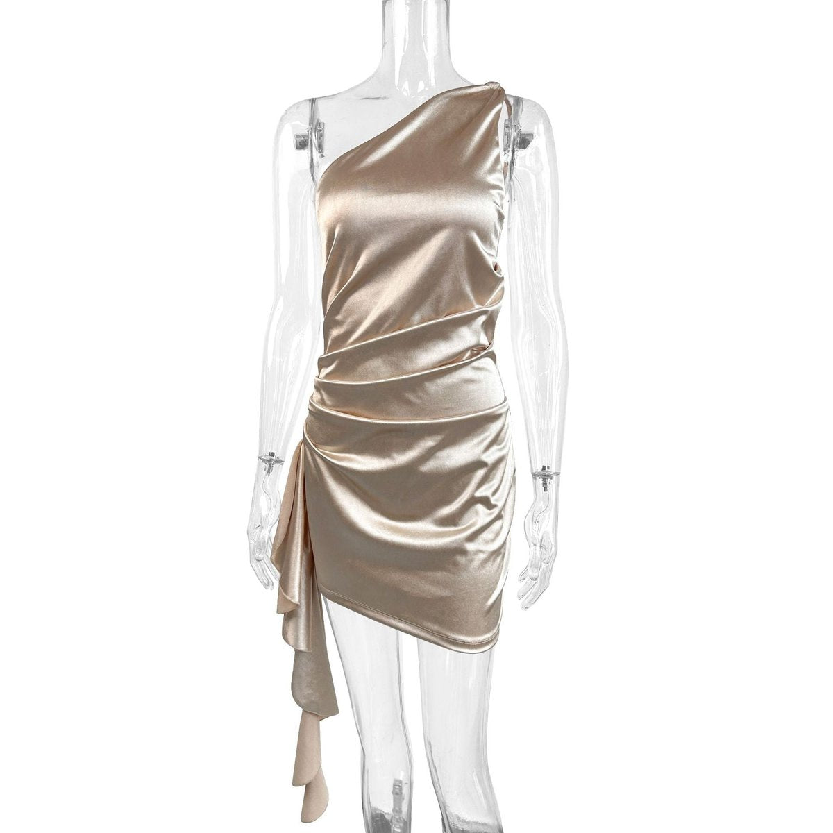 Women's Asymmetric One-Shoulder Draped Satin Cocktail Dress