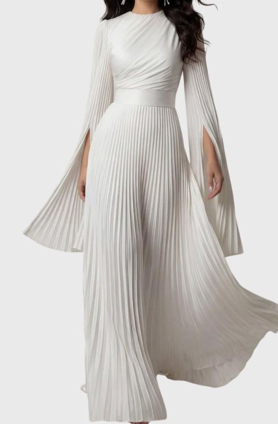 Women's Aurelie Pleated Satin Split-Sleeve Maxi Party Dress Gown