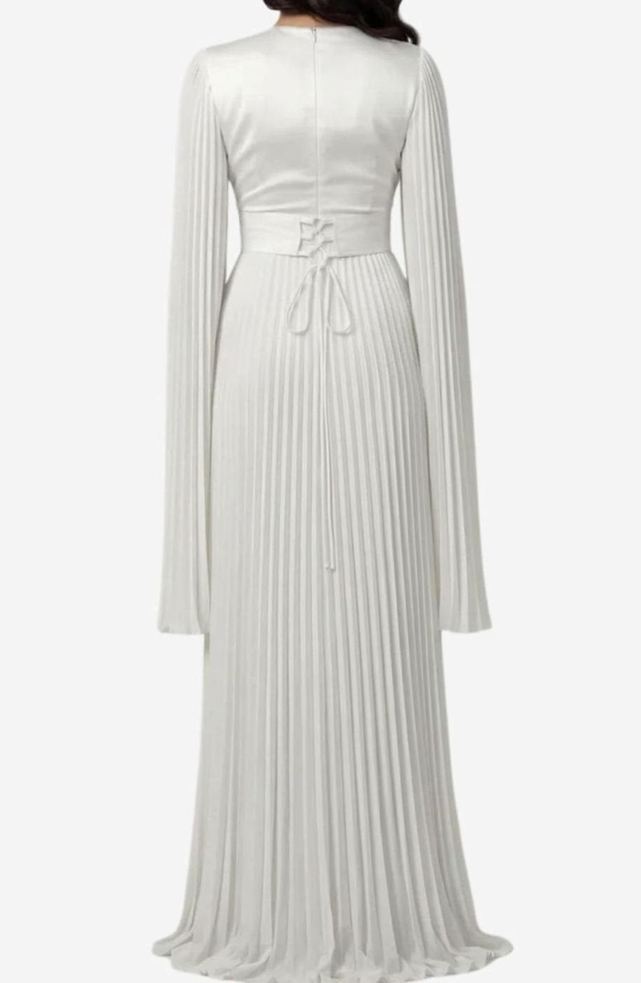 Women's Aurelie Pleated Satin Split-Sleeve Maxi Party Dress Gown