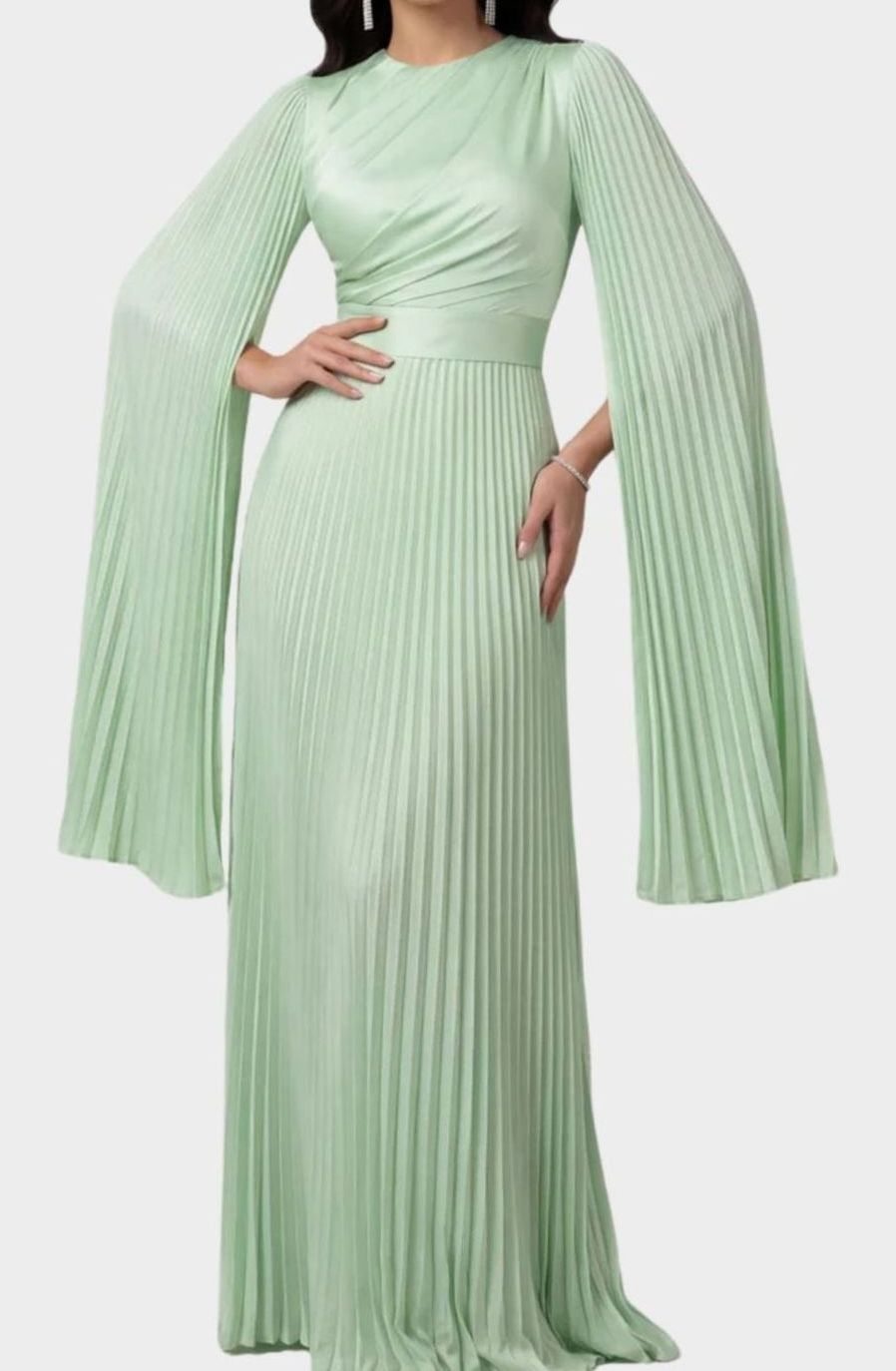 Women's Aurelie Pleated Satin Split-Sleeve Maxi Party Dress Gown