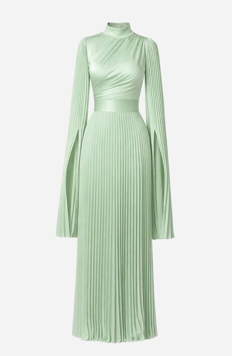 Women's Aurelie Pleated Satin Split-Sleeve Maxi Party Dress Gown - Mint Green