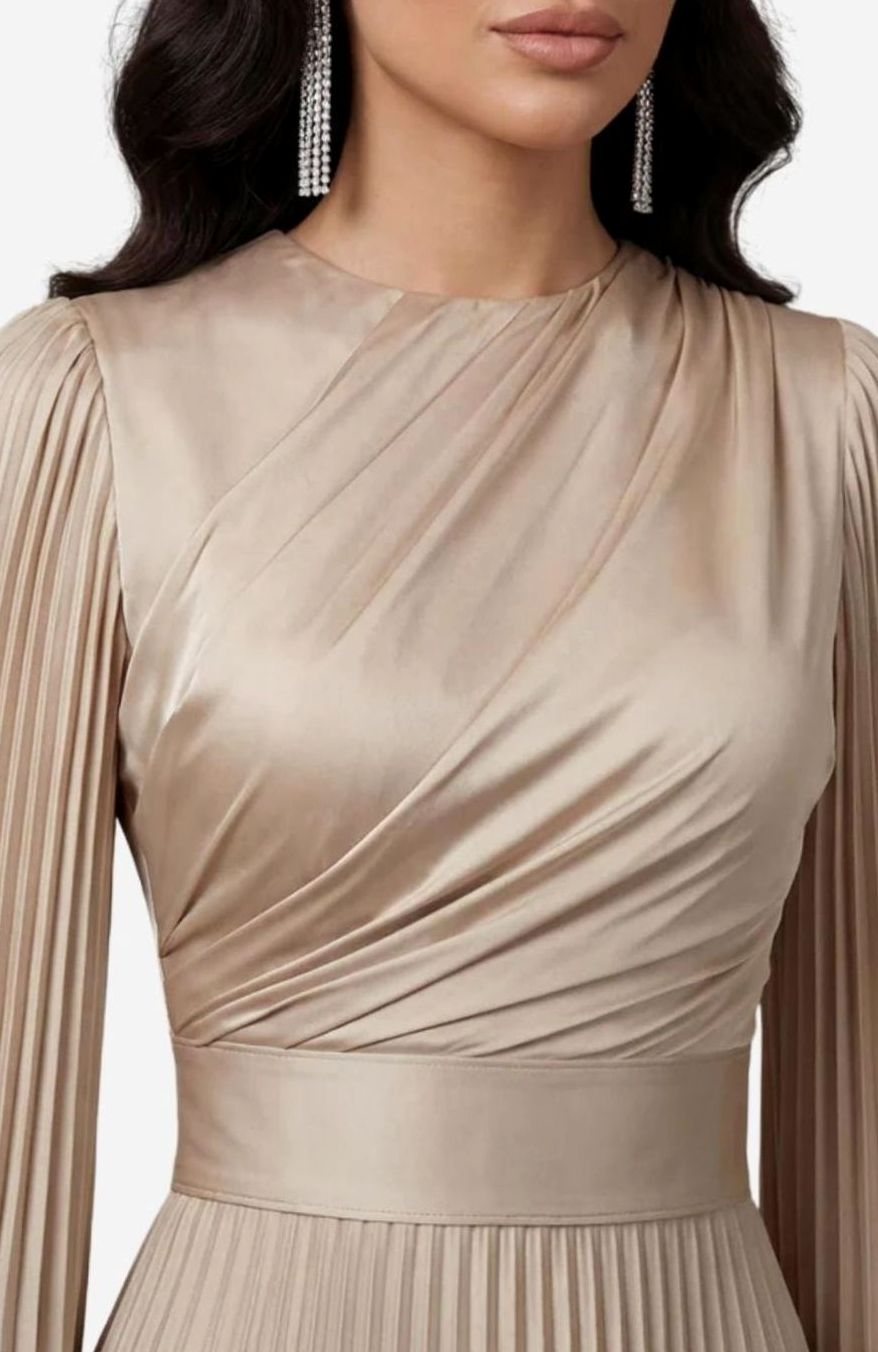 Women's Aurelie Pleated Satin Split-Sleeve Maxi Party Dress Gown