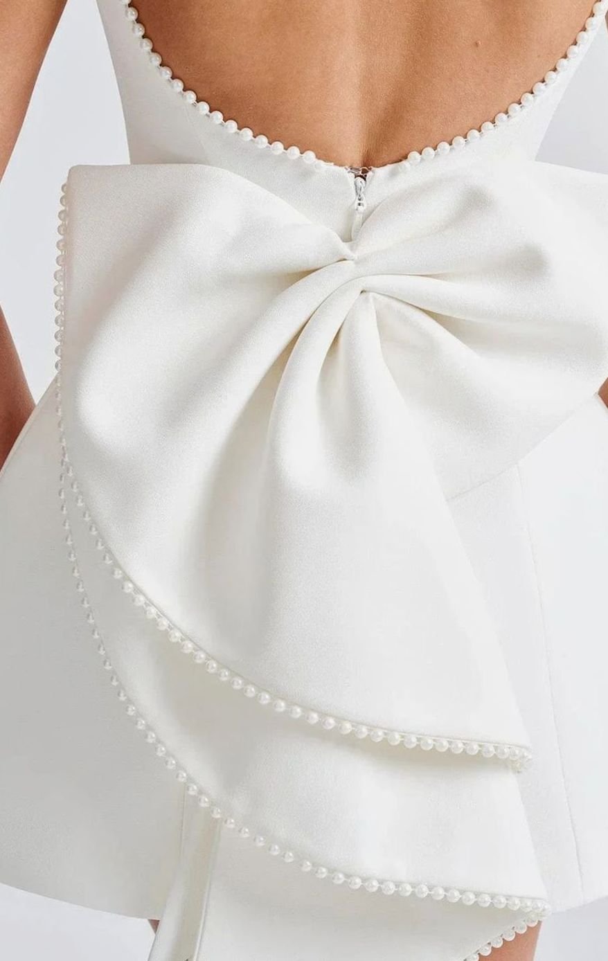 Women's Backless Pearl-Trim Oversized Bow Mini Dress