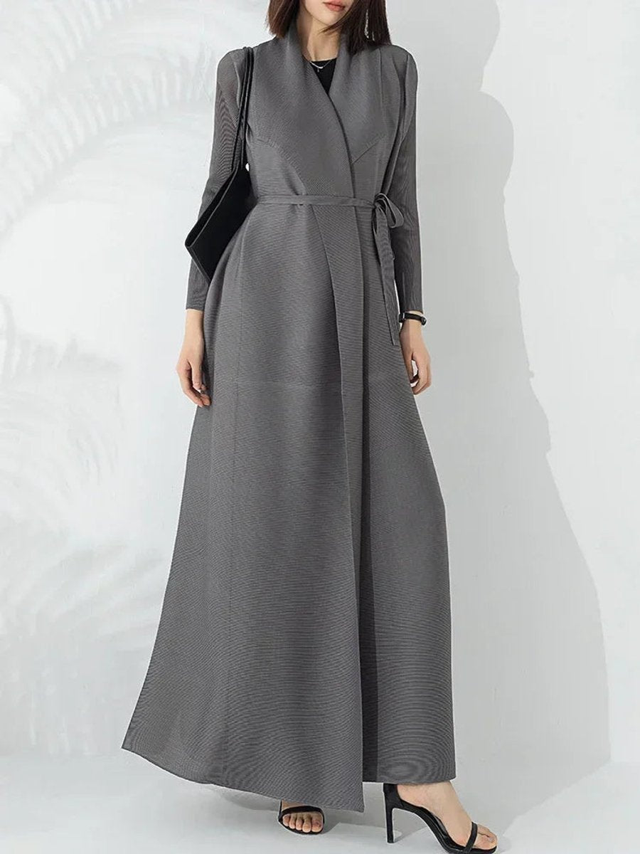 Women's Belted A-Line Long Wrap Coat Longline Outerwear - Taupe